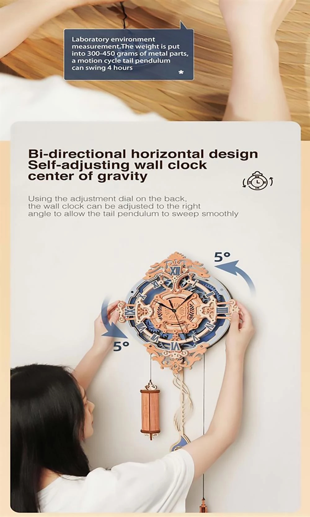 ROBOTIME LC701 Romantic Note Wall Clock Mechanical Gear 3D Wooden